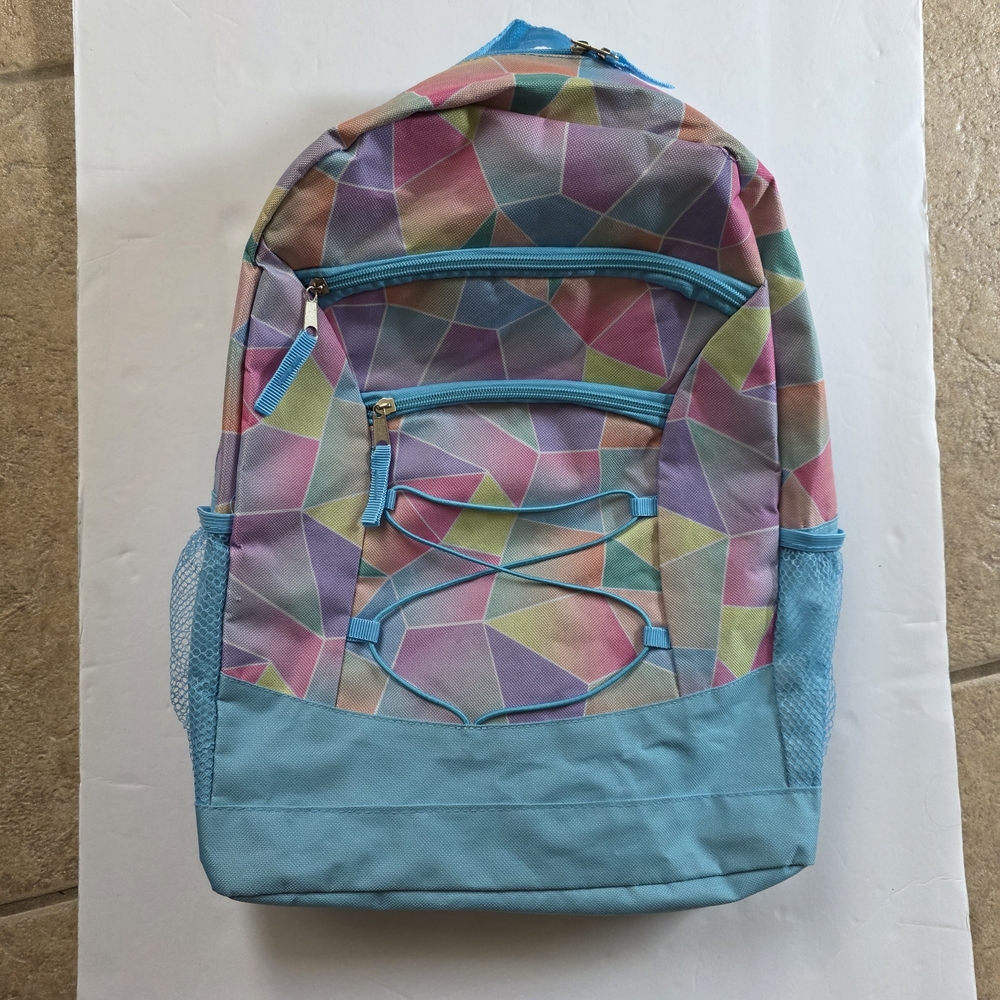 Colorful Geometric Backpack 18" Pastel multi coloured backpack with mesh pockets